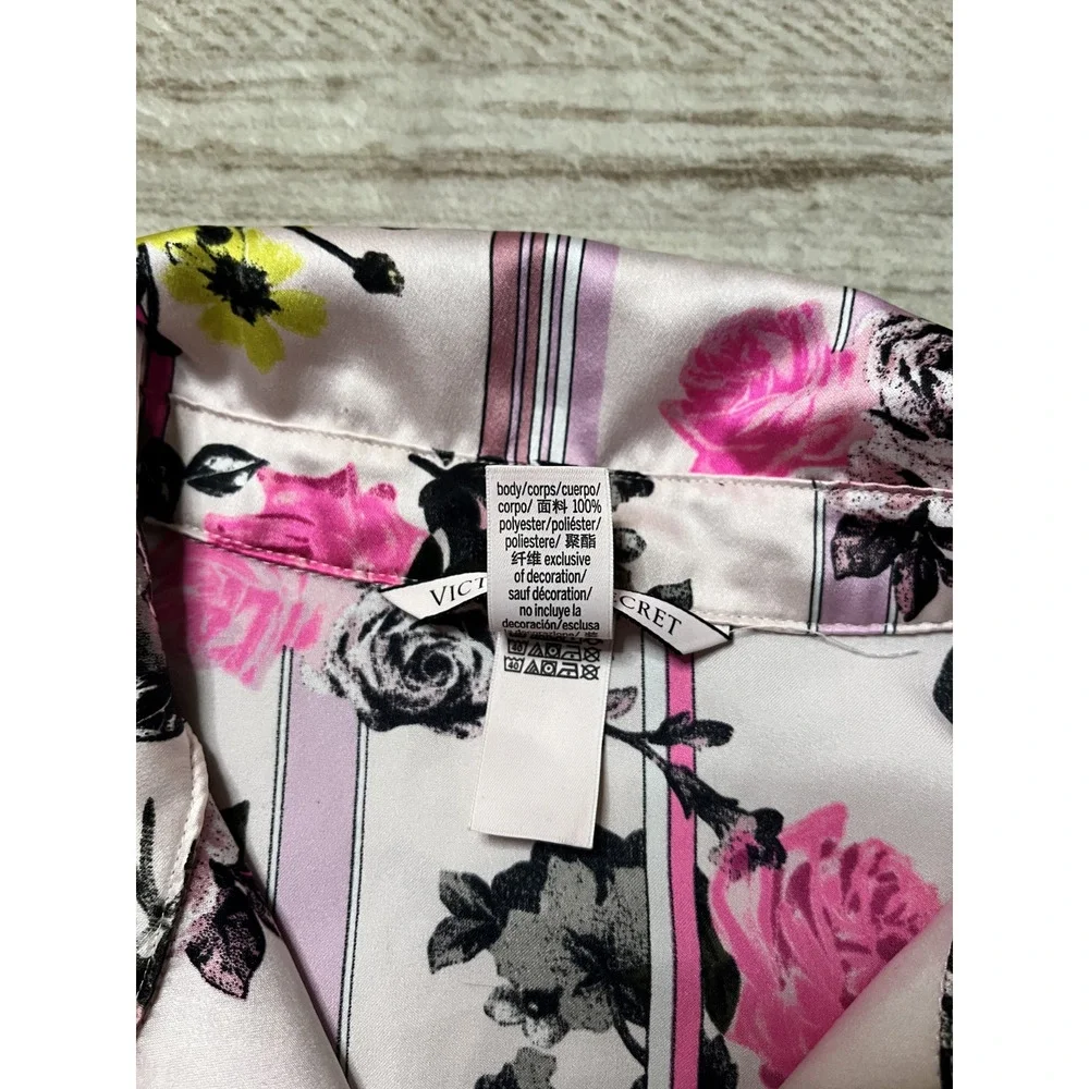 Women's Victoria Secret Size Small Button Up Floral Pajama Long Sleeve Top Pink